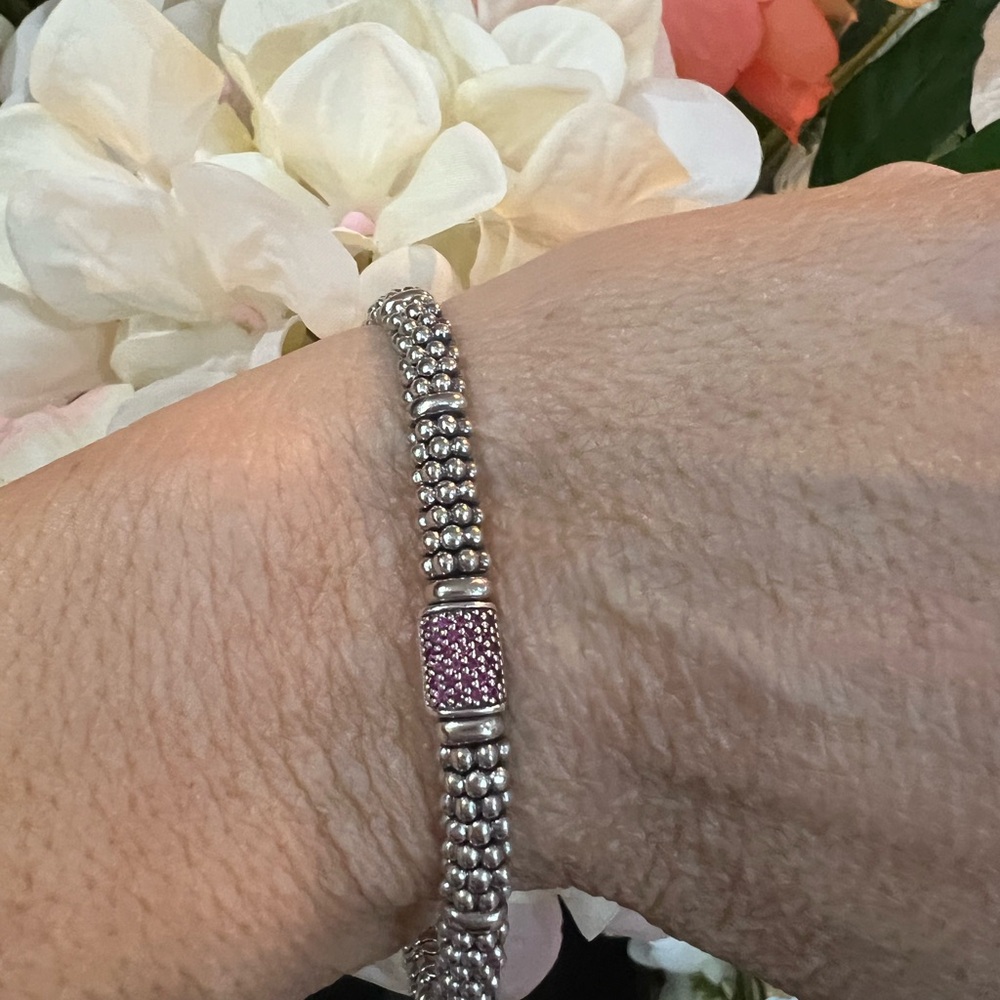 Lagos Silver Caviar Pink Sapphire Bracelet